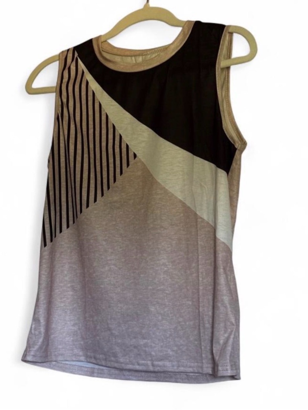 SHEIN Black, Taupe & Cream Geometric Colorblock Sleeveless Tank